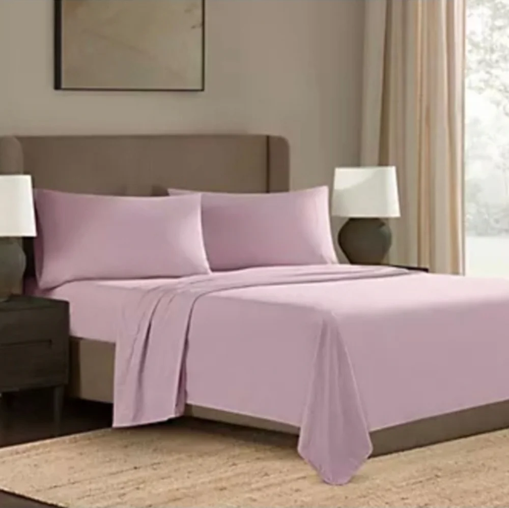 Frye Dusted Denim Extra Comfort Blend 4 Piece King Sheet Set In Soft Pink - New